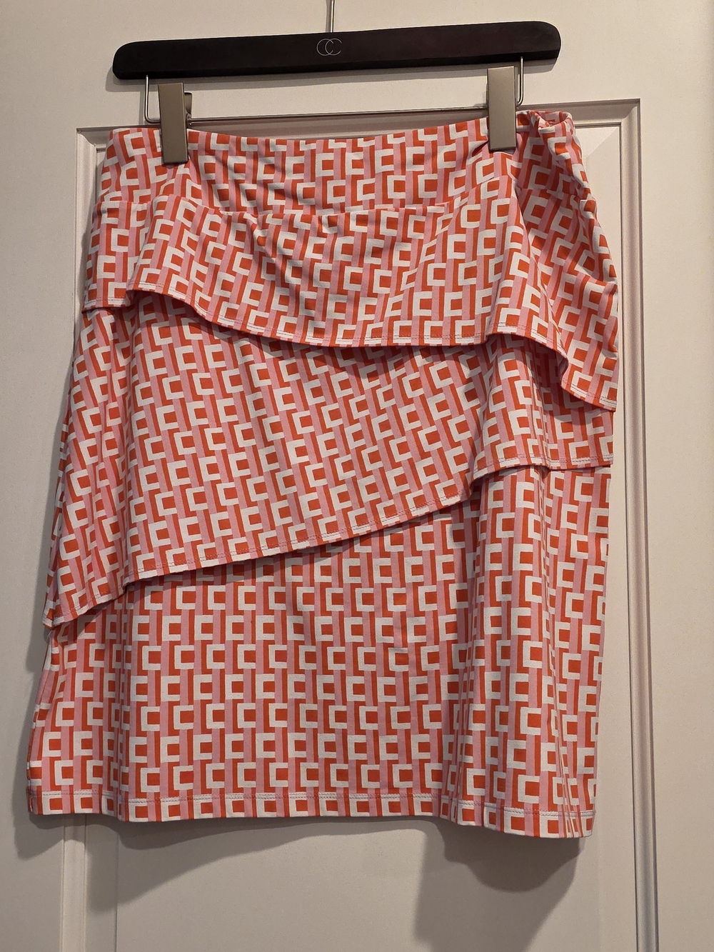 Orange Geometric High-Low Ruffle Skirt